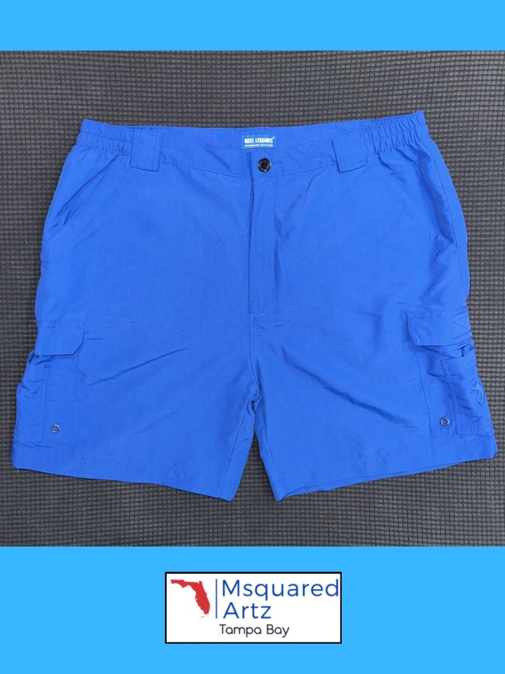 Reel Legends Blue Fishing Shorts Mens XL Cargo Hybrid Beach Shorts